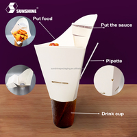Emballage alimentaire jetable personnalisé en papier avec pelliculage mat pour frites à emporter, support pour cônes à crêpes, sauces, boissons et sushis