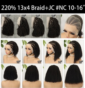 Pelucas de cabello humano doblemente trenzado FH de 10-16 pulgadas, rizadas estilo Jerry, tipo Bob, con encaje frontal 13x4, cabello virgen vietnamita. - Product Image 6