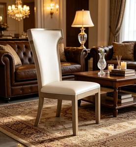 Modern White Leather Dining Chair, High-Back Upholstered Side Chair with Light Oak Wood <b>Frame</b> - Product Image 1