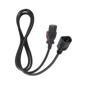 15A 250V 14 AWG IEC320 C14 to IEC320 C15 with Locking AC Extension Power Cord