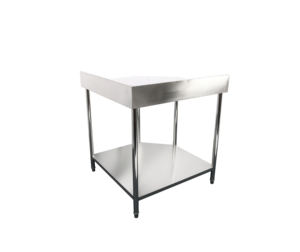 Mesa de trabajo esquinera de acero inoxidable para preparación de alimentos en cocinas comerciales, mesa de trabajo metálica de doble capa con protector contra salpicaduras, certificada por la NSF. - Product Image 3