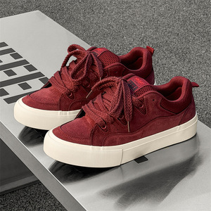 Zapatos de Hombre XuanWu Color Vino Tinto, de Piel Genuina con Cordones, Estilo Coreano, a la Moda, Deportivos, Casuales, Tipo Skate - Product Image 2