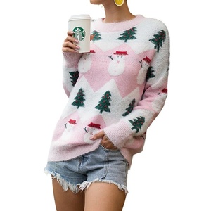 <span class=keywords><strong>Pull</strong></span> en tricot décontracté à col rond pour femmes, motif bonhomme de neige en fausse fourrure de vison, automne-hiver - Product Image 5