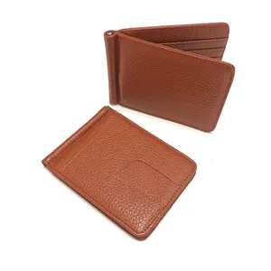 High Quality Top Layer Real Leather Metal Clip Credit Card Holder Men Wallet