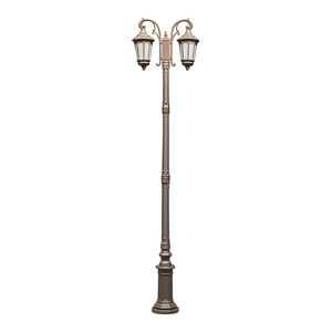 Lampadaire de jardin à double tête, poteau en fer, abat-jour en verre, LED blanc chaud 2700K, IP66, alimenté par énergie solaire, détecteur de mouvement, éclairage 10 ans - Product Image 1