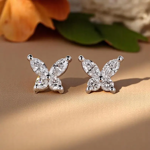 Boucles d'oreilles clous papillon en diamant de laboratoire marquise et rond, en argent sterling 925, élégantes pour mariage, fête ou usage quotidien, hypoallergéniques - Product Image 2
