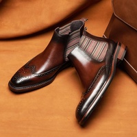 Botas de couro genuíno masculinas, botas de couro britânicas, para outono e inverno, de alta qualidade