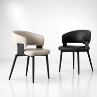Chaise de salle à manger en similicuir avec accoudoirs, dossier ouvert, dossier à motifs, assise rembourrée, pieds en métal, style chinois moderne, mobilier de maison et d'hôtel