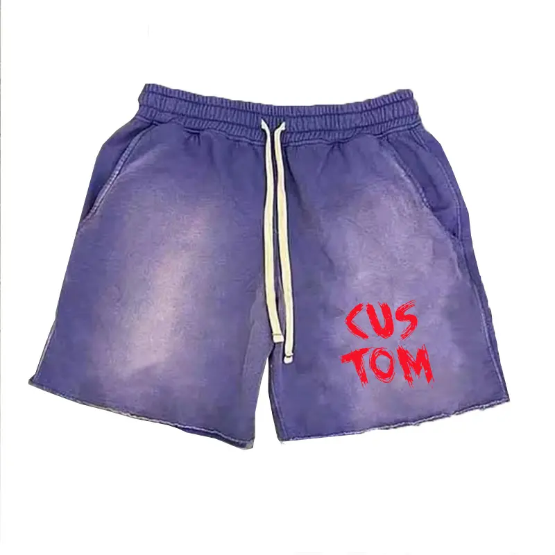 Wholesale Custom Raw Hem Vintage Sweat Short Pants Acid Wash Jogger Bleach Shorts