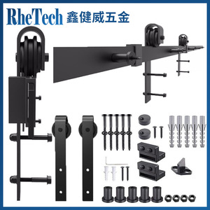 Kit de quincaillerie pour porte de grange de type J, roulettes de guidage silencieuses en acier, roulettes pour porte coulissante, design industriel, finition noir sable, faible bruit - Product Image 2