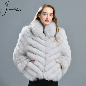 Jxwatcher Brésil Manteau en fourrure de renard réversible pour femme, doublure en soie lisse, fermeture éclair, idéal pour l'hiver - Product Image 3