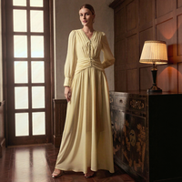 Robe de soirée jaune pour femme, élégante, chic, pour invitées de mariage, été, manches longues, ourlet plissé, longueur ras du sol, OEM