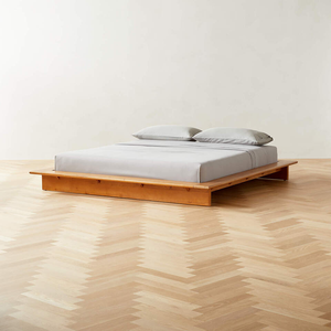 Economy Solid Wooden Double <strong>Bed</strong> Platform <strong>Frame</strong> Simple Modern <strong>Japanese</strong> Design with Free Headboard for Villas - Product Image 4