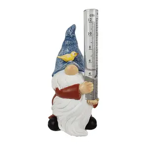 Siap untuk dikirim patung taman dilukis tangan patung Gnome pengukur air untuk hujan Resin Gnome pengukur hujan