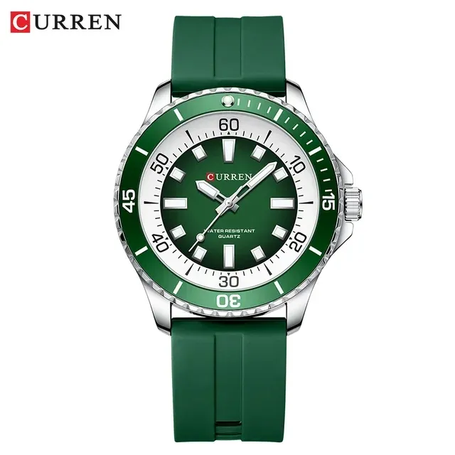 Reloj deportivo CURREN para hombre, marca superior de lujo, ejército militar, resistente al agua, reloj de pulsera para hombre, reloj de pulsera Original de cuarzo de silicona verde para hombre 8448