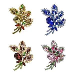 Jachon Latest Women's Crystal Flower Brooch Wome Fashion Alloy Pin Accessories Rhinestone Safety Brooch Pin for Women Girl