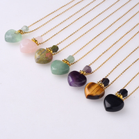 Collier Diffuseur de Parfum en Pierre Naturelle, Pendentif Cœur Cristal Guérison Reiki, Bouteille à Huiles Essentielles, Charmes pour Femmes