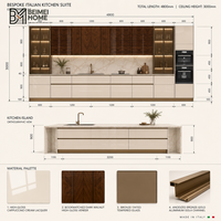 Meubles de cuisine de luxe italiens BEIMEI, finition brillante Cappuccino Crème, Noyer foncé, Bronze, Vitrine en verre, Fabrication sur mesure pour villa