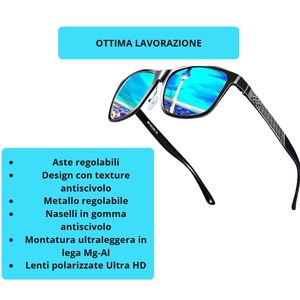 Gafas de Sol Polarizadas Rectangulares con Montura Completa de Aluminio y Magnesio, Lentes TAC con Protección UV400, Estilo Premium Italiano para Hombre - Product Image 3
