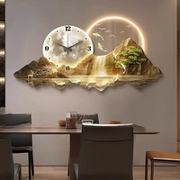 Peinture murale moderne en acrylique et porcelaine avec horloge murale silencieuse, art mural contemporain à LED, décoration pour hôtel et maison