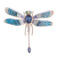 Broche de poitrine en alliage fantaisie pour femme, motif libellule grande taille, ornée de strass, personnalisable, vente en gros
