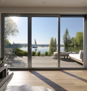 Cửa sổ kính trượt màu nâu với chức năng cách âm an ninh nướng Cửa Sổ Khung nhôm không khung - Product Image 4