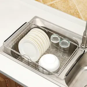 House kitchen sinks organizer dish bowl holder sink drain rack storage basket telescopic sink shelf
