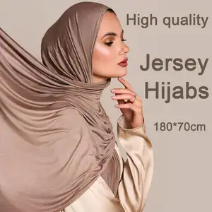 2024 New Wholesale High Quality Muslim Shawl Wrap Plain Hijabs Stretchy Premium Scarf Cotton Jersey Hijab For Women