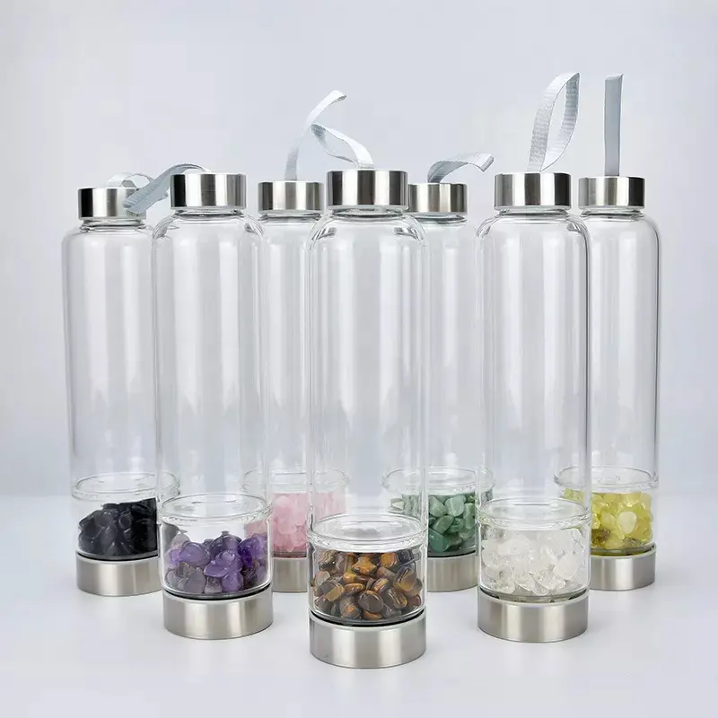 Custom Logo Eco Friendly 420ml Crystal Glass Water Bottle With Lid