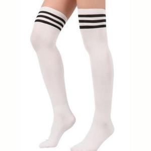 Strip Design Girl School <strong>Socks</strong>, <strong>White</strong> Black Over Knee <strong>Long</strong> <strong>Socks</strong>, Combed Cotton Sports <strong>Sock</strong> - Product Image 2