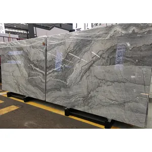 SHIHUI Luxury Bruce Book Match Natural Grey Marble Floor Tile Stone Slabs