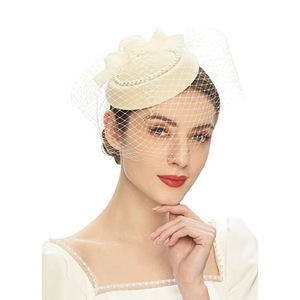 Hairclip Hairpin copricapo da sposa cappelli Fascinator per capelli per hostess Pillbox Hat Womens Vintage Hat Bowknot Veil - Product Image 3