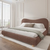 Cadre de lit rembourré moderne en gros avec tête de lit ondulée, rails arrondis et pied de lit bas pour chambre principale