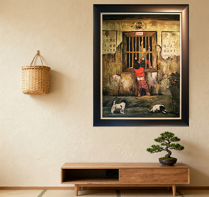 Fatto a mano Tujia stile etnico parete arte arenaria pittura su tela con cornice per la decorazione della casa e ornamento opera d'arte artigianale - Product Image 3