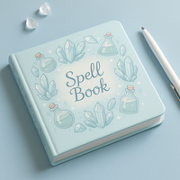 LABON Cahier de sorts en cristal Grimoire bleu clair avec bouteilles de potion magique et pierres précieuses Cahier de sorcellerie Couverture en PU