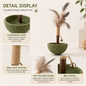Jouet interactif pour chat avec plumes, bâtonnet naturel à gratter avec clochette, jouet d'intérieur pour chatons curieux - Product Image 5