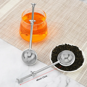 Infusor de té de acero inoxidable 304 con mango tipo empuje, colador de té de bolas de té de hojas sueltas de malla fina retráctil - Product Image 4