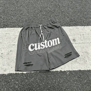Custom Print Distressed Cotton <b>Shorts</b> <b>Men</b> Casual Drawstring Waist Breathable Streetwear Style <b>Shorts</b> - Product Image 2