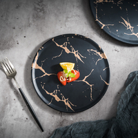 Assiette ronde en mélamine noire marbrée pour restaurant, nouveau design, vente en gros