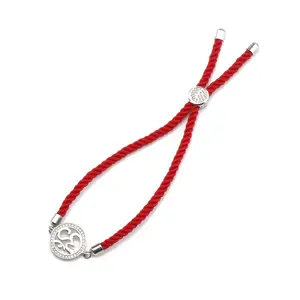 Adjustable copper beads red string chain bracelet CZ cubic zircon stone pave Hollow round yogo Om bracelet women