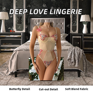 Глубокая любовь эксклюзивная 3D Красная бабочка вышивка аппликация боди абрикос бежевый со светлой кнопкой контроля уровня промежности - Product Image 2