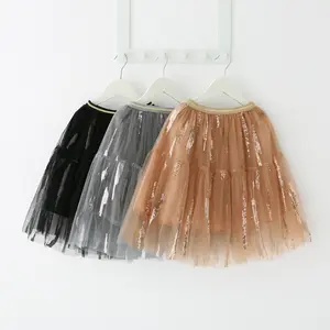 2024 New Arrival Soft Tulle Pettiskirt Sequined Ruched Pleated Summer Tulle Kids Girl kids tutu skirt