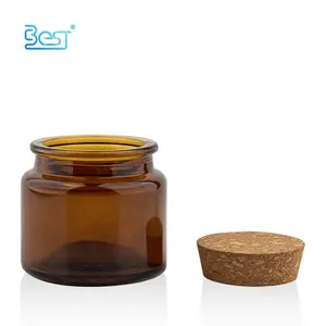 Made In China Wholesale 100 G Wide Mouth Container Amber Glass Bottles For Candles With Cork Lid