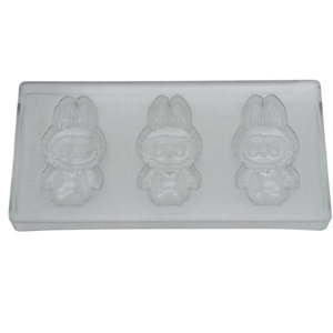Cute 3D Labubu Character Polycarbonate 3-Cavity Sustainable Chocolate Mold for Professional Confectionery Party Supplies Hand - Product Image 1