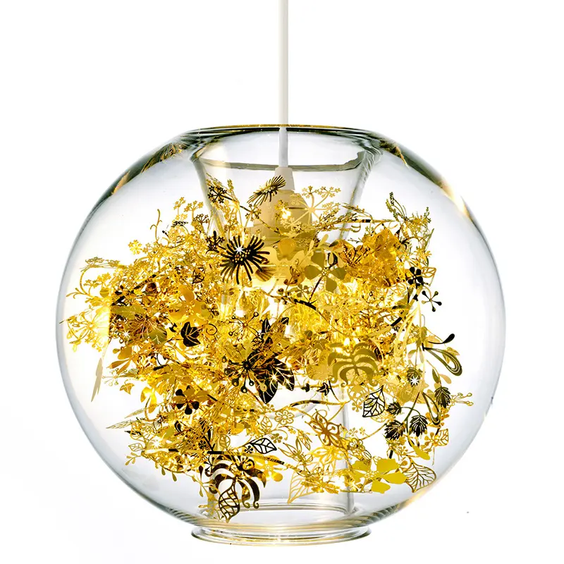 Lampu gantung bola bulat, hiasan bunga logam Nordik Modern