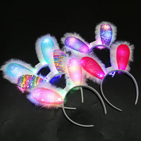 Serre-tête lumineux créatif en forme d'oreilles de lapin, idéal pour les fêtes et spectacles, avec sequins et peluche, pour la vente en gros