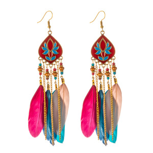 2025 Vintage stile azteco Boho <span class=keywords><strong>orecchini</strong></span> lunghi in <span class=keywords><strong>piuma</strong></span> <span class=keywords><strong>con</strong></span> lega placcata oro gioielli etnici fatti a mano per le donne e le ragazze - Product Image 2