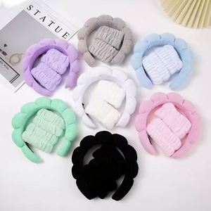 Ensemble de bandeaux torsadés en éponge à couronne haute pour femme, style doux, en tissu éponge, pour le lavage du visage, le maquillage et le spa, avec bracelets - Product Image 4