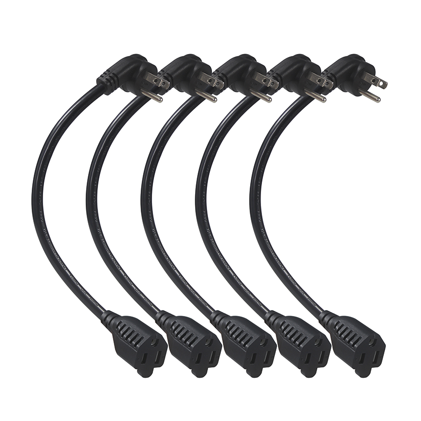 16AWG NEMA 5-15P 電気ケーブル 90度直角 USA 3ピン プラグ オス-メス