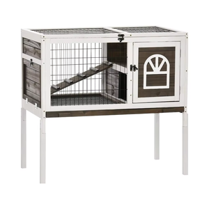 Clapier à lapins moderne et écologique, solide, pour intérieur/extérieur, pour 1 à 2 lapins, plateau amovible, 2 portes sécurisées, clapier en bois avec rampe pour lapins - Product Image 1